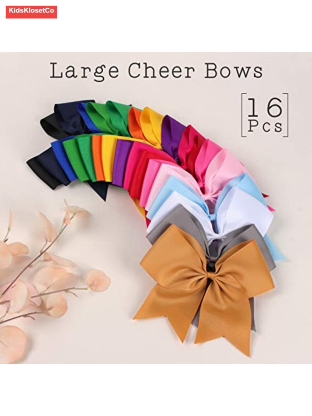 Large 8in Cheer Hair Bows - 16 Pack Handmade Grosgrain Ribbon Ponytail Holders - Picture 4 of 5